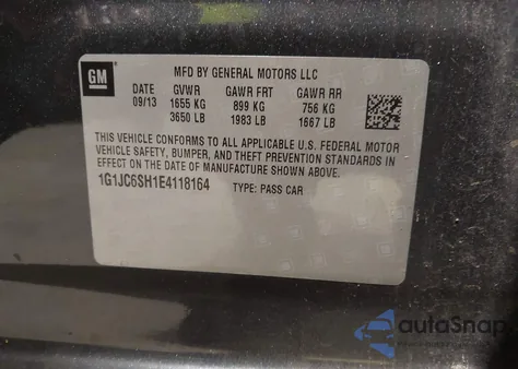 2014 Chevrolet Sonic Lt Auto z USA, uszkodzony, nr VIN 1G1JC6SH1E4118164